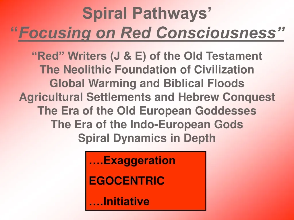 spiral pathways focusing on red consciousness