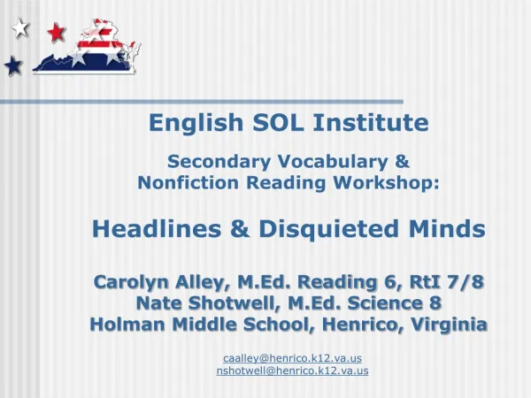 English SOL Institute Secondary Vocabulary &amp; Nonfiction Reading Workshop: