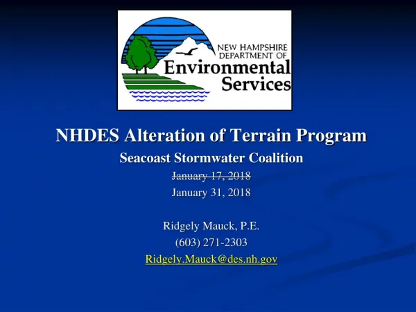 NHDES Alteration of Terrain Program Seacoast Stormwater Coalition January 17, 2018