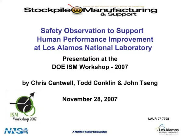 Safety Observation to Support Human Performance Improvement at Los Alamos National Laboratory