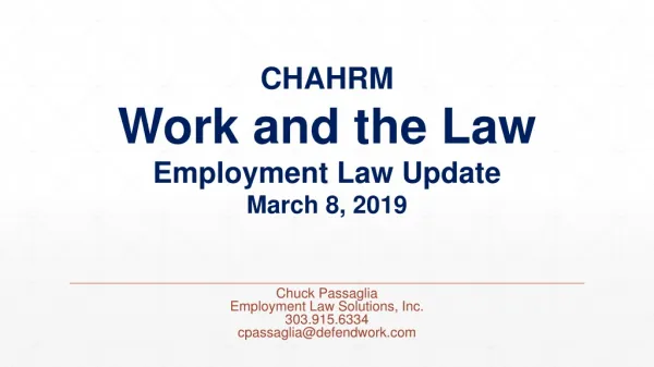CHAHRM Work and the Law Employment Law Update March 8, 2019