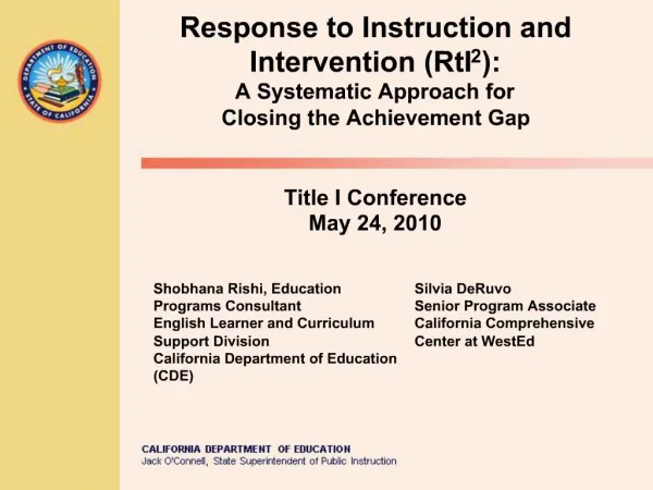 Response to Instruction and Intervention RtI2: A Systematic Approach for Closing the Achievement Gap