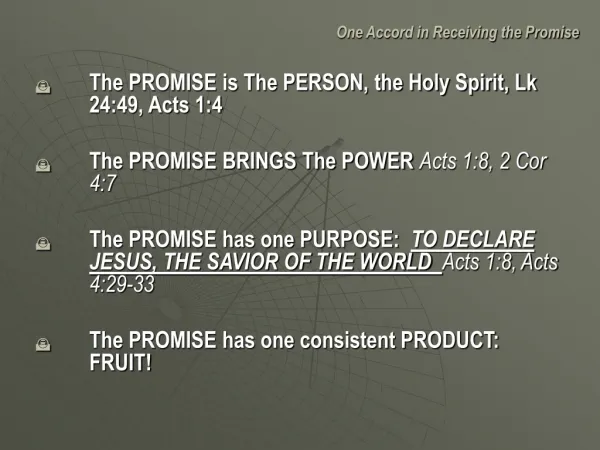 The PROMISE is The PERSON, the Holy Spirit, Lk 24:49, Acts 1:4