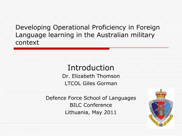Developing Operational Proficiency in Foreign Language learning in the Australian military context