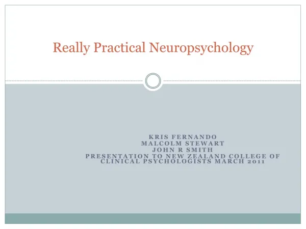 Really Practical Neuropsychology