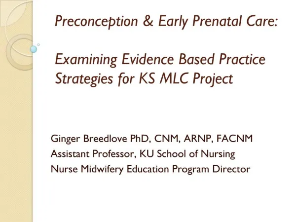 Preconception Early Prenatal Care: Examining Evidence Based Practice Strategies for KS MLC Project