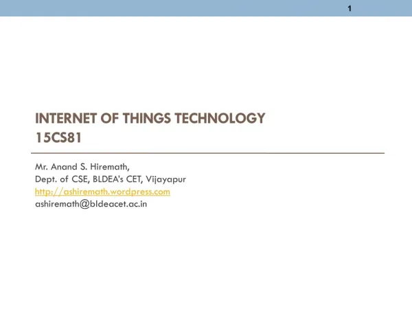INTERNET OF THINGS TECHNOLOGY 15CS81
