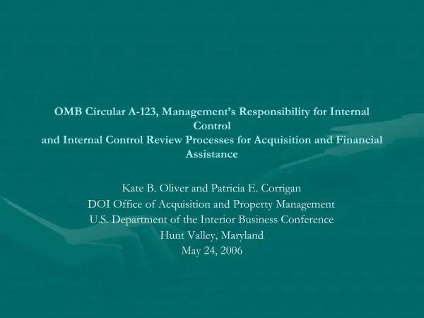 OMB Circular A-123, Management s Responsibility for Internal Control and Internal Control Review Processes for Acquisiti