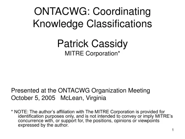 ONTACWG: Coordinating Knowledge Classifications