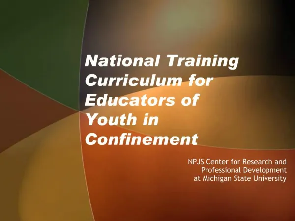 National Training Curriculum for Educators of Youth in Confinement