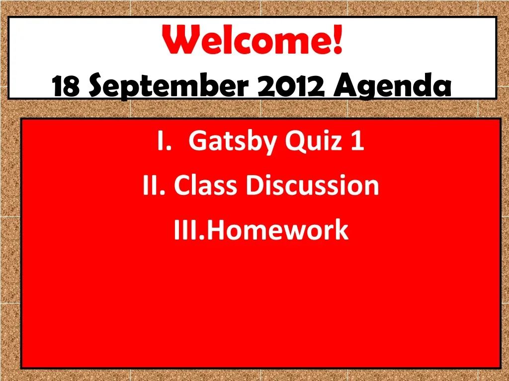 welcome 18 september 2012 agenda