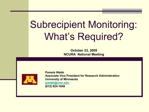 Subrecipient Monitoring: What s Required