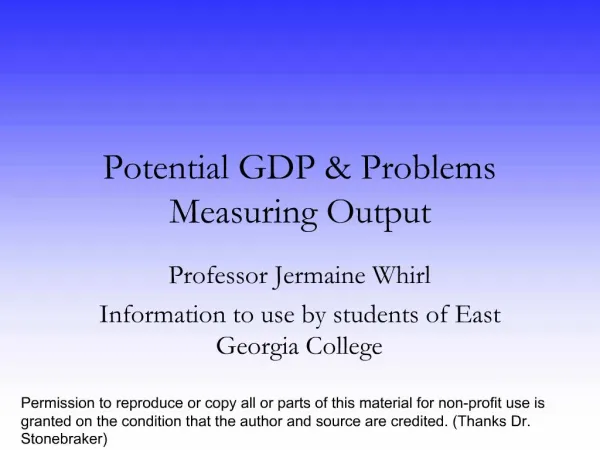 Potential GDP Problems Measuring Output