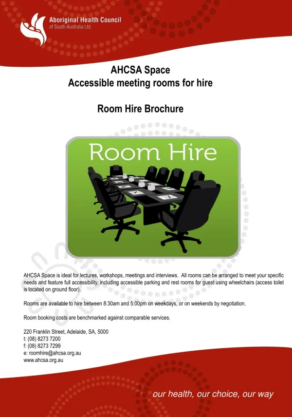 AHCSA Space Accessible meeting rooms for hire Room Hire Brochure
