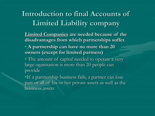Introduction to final Accounts of Limited Liability company