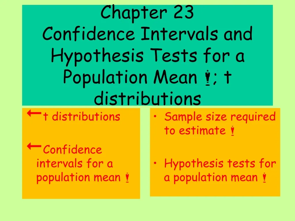 chapter 23 confidence intervals and hypothesis tests for a population mean t distributions