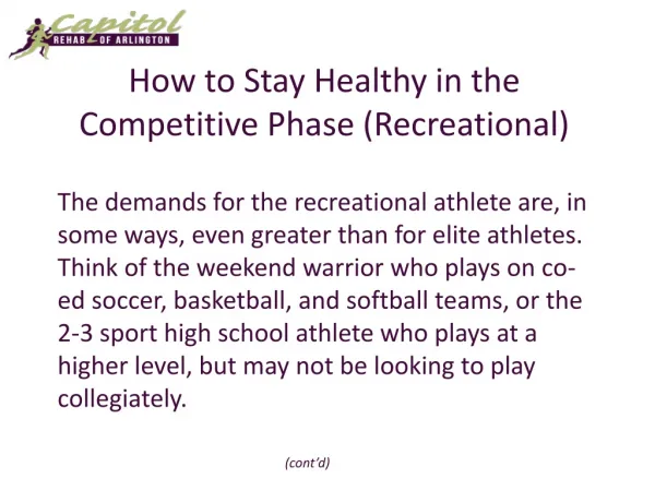 How to Stay Healthy in the Competitive Phase (Recreational)