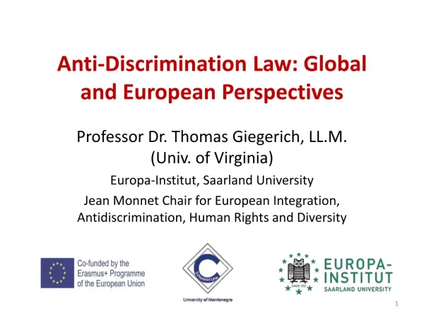 Anti- Discrimination Law: Global and European Perspectives