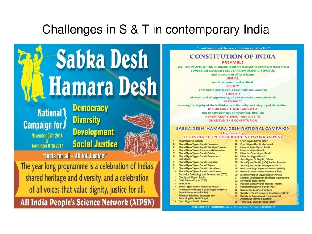 challenges in s t in contemporary india