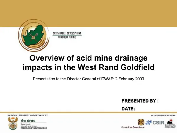 Overview of acid mine drainage impacts in the West Rand Goldfield