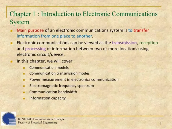 Chapter 1 : Introduction to Electronic Communications System
