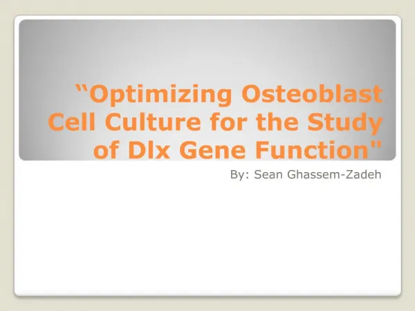 Optimizing Osteoblast Cell Culture for the Study of Dlx Gene Function