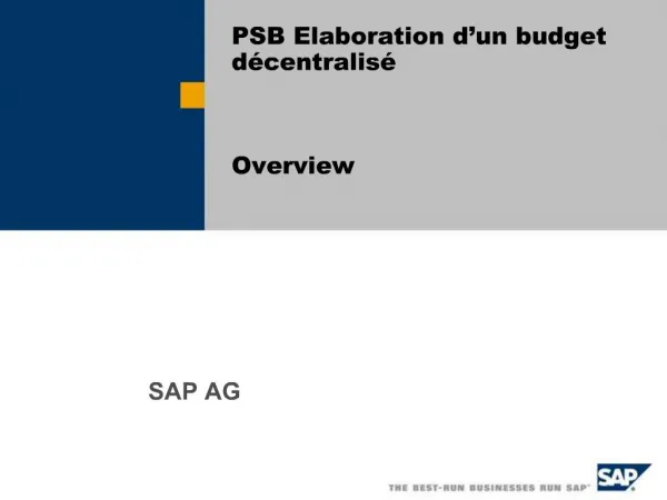 PSB Elaboration d un budget d centralis Overview