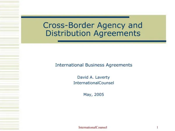 Cross-Border Agency and Distribution Agreements