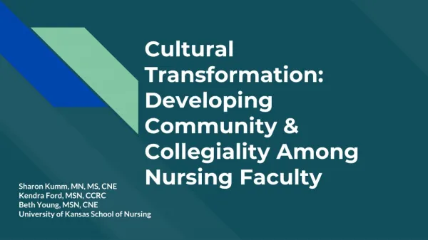 Cultural Transformation: Developing Community &amp; Collegiality Among Nursing Faculty