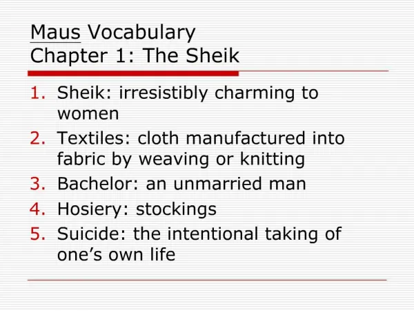 Maus Vocabulary Chapter 1: The Sheik