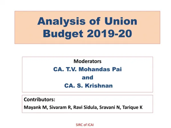 Analysis of Union Budget 2019-20