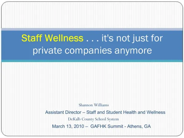 Staff Wellness . . . its not just for private companies anymore