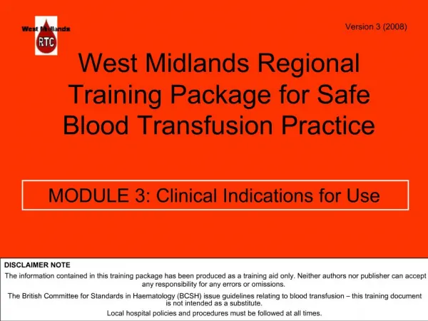 West Midlands Regional Training Package for Safe Blood Transfusion Practice