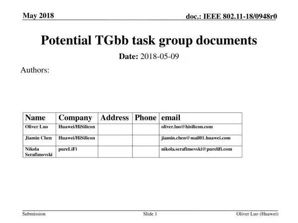 Potential TGbb task group documents