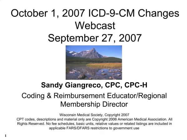 October 1, 2007 ICD-9-CM Changes Webcast September 27, 2007