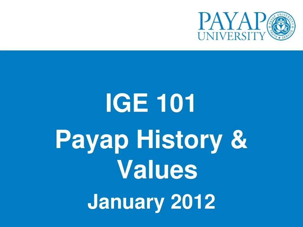 ige 101 payap history values january 2012