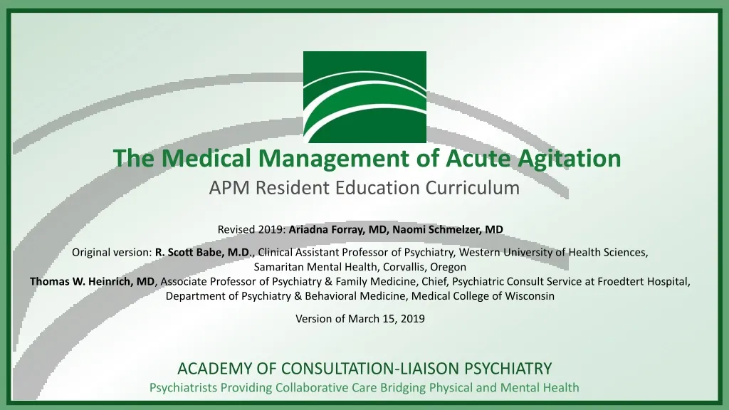 the medical management of acute agitation