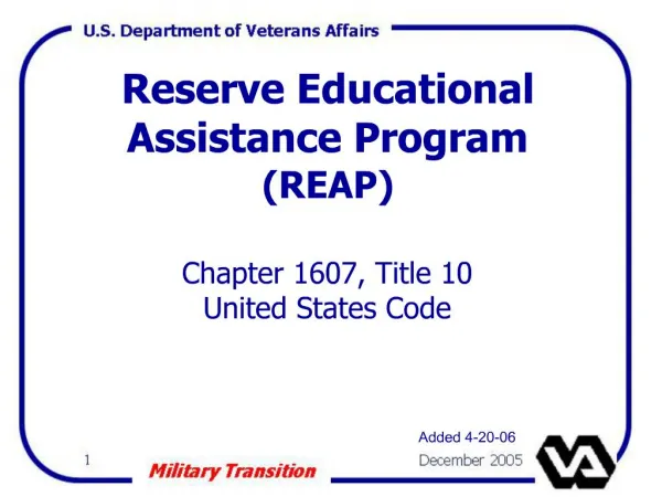 Reserve Educational Assistance Program REAP Chapter 1607, Title 10 United States Code