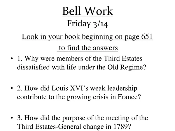 Bell Work Friday 3/14