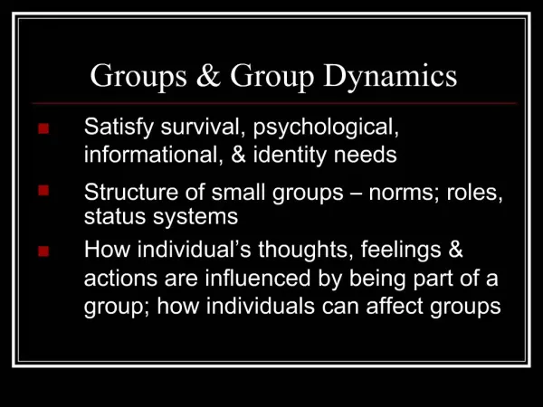Groups Group Dynamics