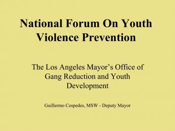 National Forum On Youth Violence Prevention