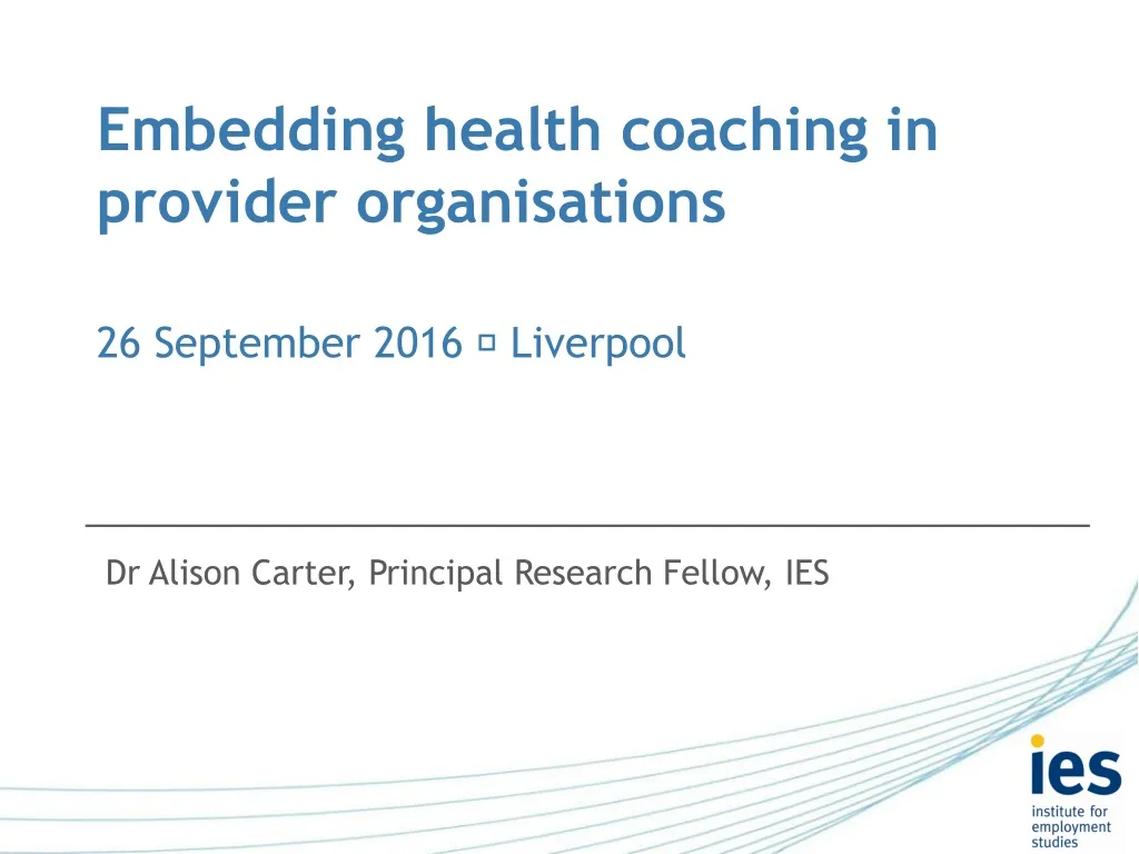 embedding health coaching in provider organisations