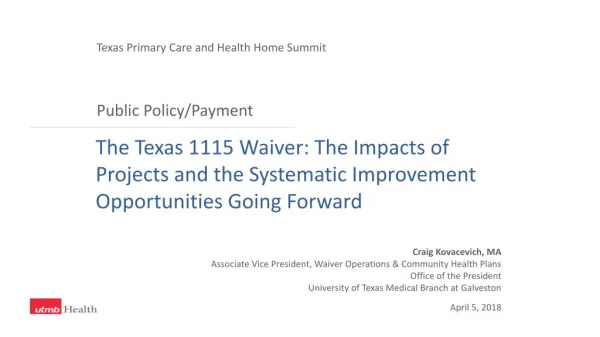 Texas Primary Care and Health Home Summit Public Policy/Payment