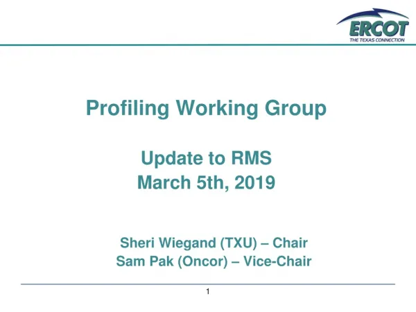 Profiling Working Group Update to RMS March 5th, 2019 Sheri Wiegand (TXU) – Chair