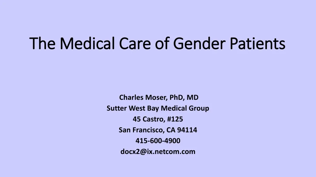 the medical care of g ender patients