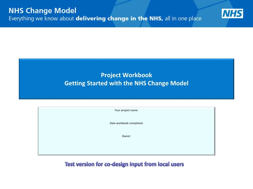 project workbook getting started with the nhs change model