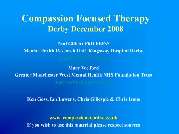 Compassion Focused Therapy Derby December 2008