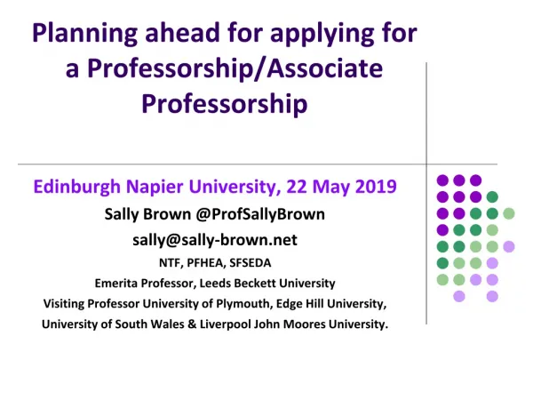 Planning ahead for applying for a Professorship/Associate Professorship