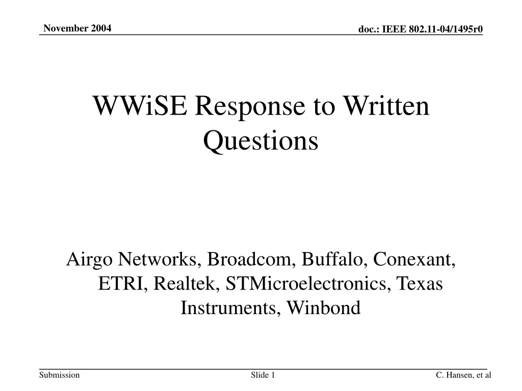 wwise response to written questions