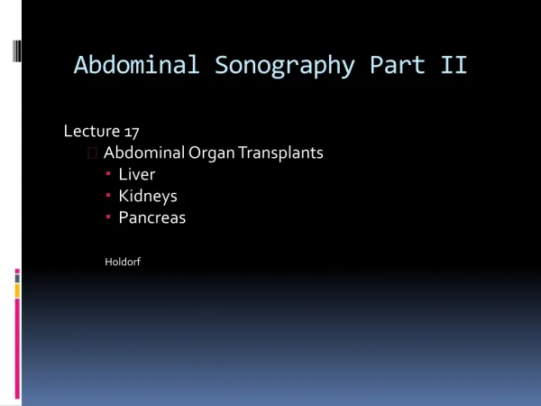 Abdominal Sonography Part II